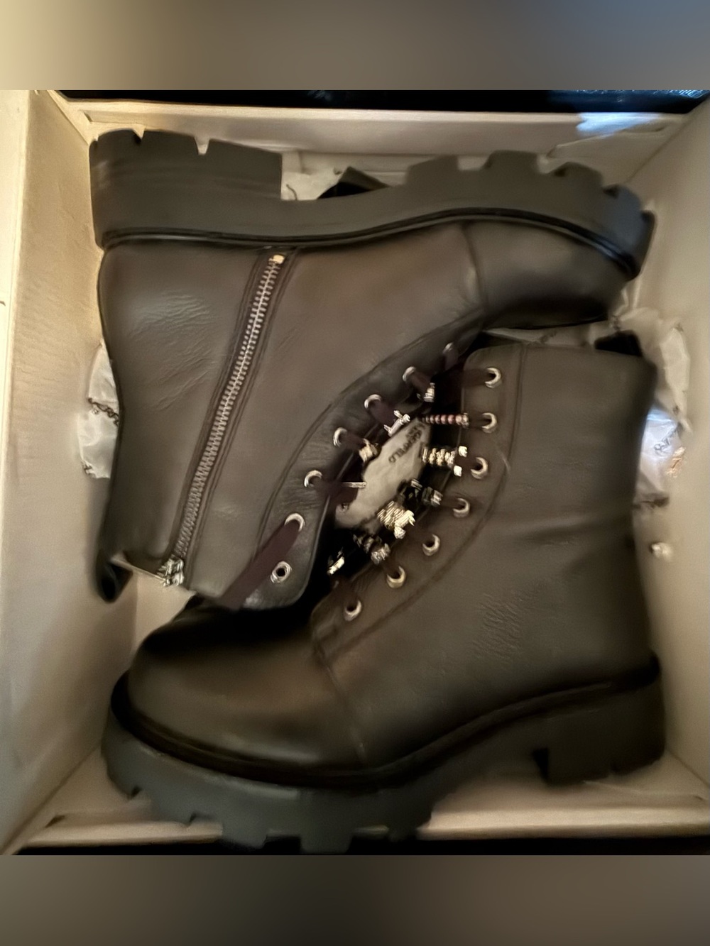 KARL LAGERFELD PARIS Mela Black Lace-Up Lug Boot with Silver Hardware. - Picture 8 of 9